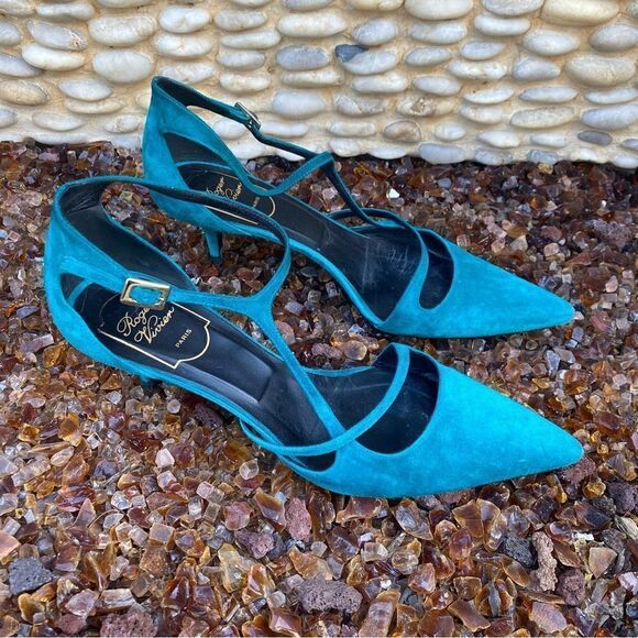 Roger Vivier Paris Teal Blue Suede Shoes/Sandals. Size 8.5. Made in Italy. EUC! - Picture 4 of 10